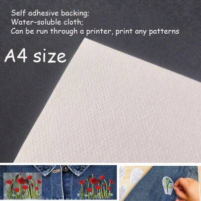 5 Sheets A4 Size Customizable Water-Soluble Stabilizer Printable Stickers, Suitable For Embroidery, With Removable Adhesive Backing, Each Sheet Size 210x297mm