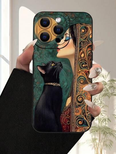 1个时尚中东风猫咪女神2D印花手机壳，TPU材质，防摔防水，兼容苹果17/16/15/14 Plus/13/12/11/Pro Max/Pro/Plus和三星Galaxy系列，是送给自己、家人、朋友、同事的理想礼物。