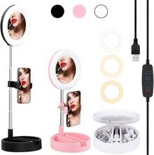 Aro De Luz Led Y3 Celular Foto Video Maquillaje Con Espejo - Negro - Ver 1
