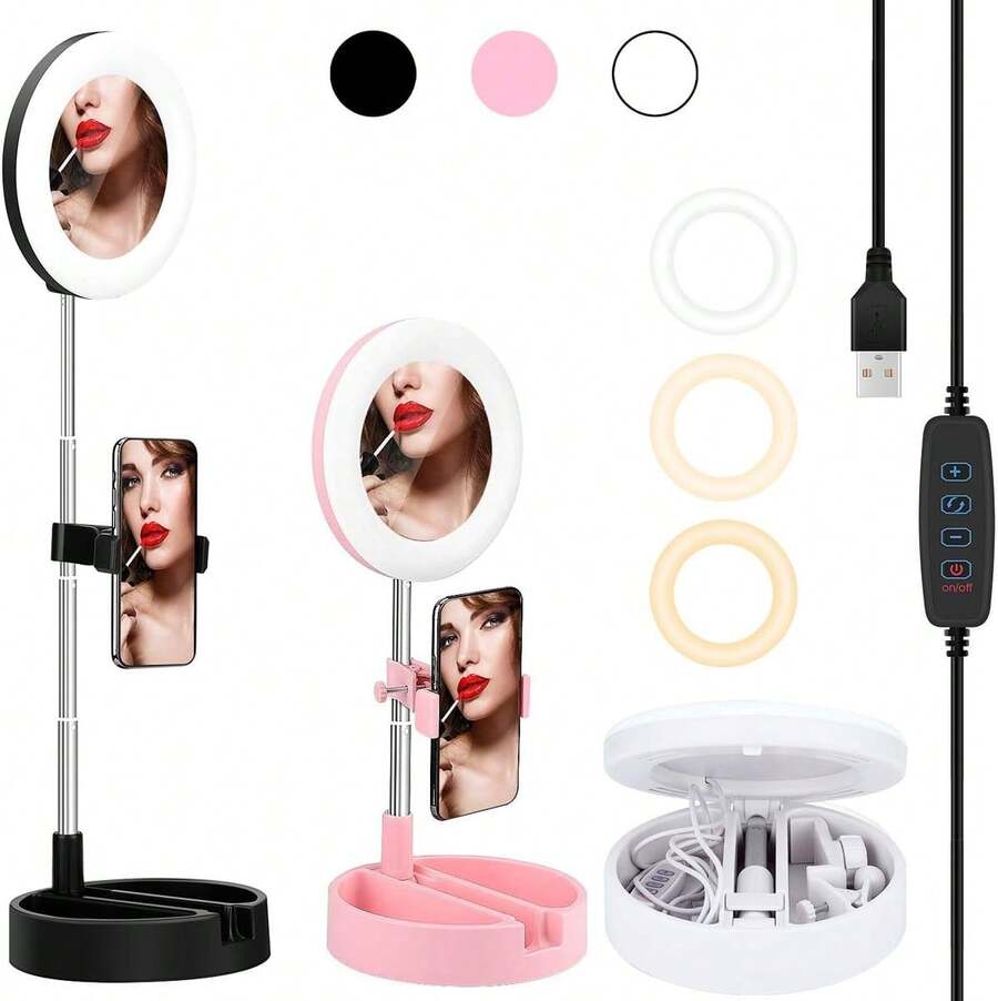 Y3 LED Ring Light For Cell Phone Photo Video Makeup With Mirror - Black - View 1