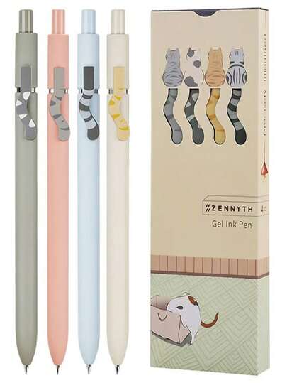 4pcs Cat Tail Retractable Ballpoint Pens, 0.5mm Bullet Tip, High Quality For Writing, Sketching, Calligraphy