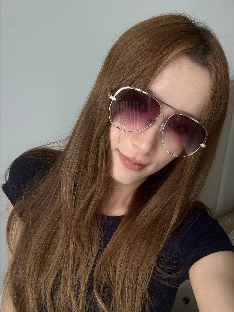 1 Pair Minimalist Luxury Fashion Glasses, Casual & Vacation - Gold - View 1