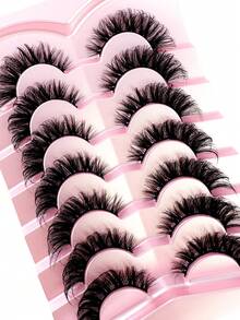 7对自然蓬松假睫毛，适合日常佩戴，卡通风格，旅行必备，条状假睫毛 - 黑色 - 查看 7