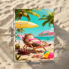 1pc Cat Pattern Beach Towel - Super Absorbent, Ultra-Fine Fiber, Lightweight, Soft, Quick-Drying, UV Protection, Comfortable, Suitable For Camping, Outdoor Activities, Birthday Parties, Summer Beach Trips - F - View 15