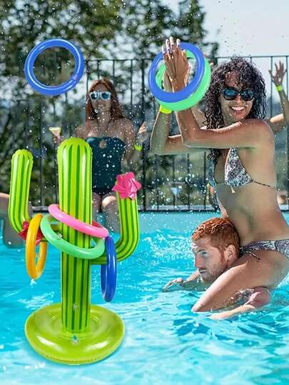 5pcs/Set Summer Swimming Pool PVC Inflatable Cactus Trap Toys, Water Party Beach Toss Game, Outdoor Floating Toys, Inflatable Adult Water Interactive Toys, Age Limit 18+