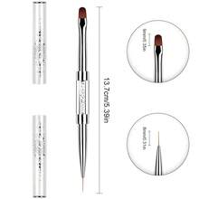 2pcs Professional Nail Art Double-Ended French Manicure Brush Set, Hard Gel Modeling Brush And Fine Design Liner Brush - White - View 5