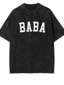 [Machine Washable] Men's "BABA" Classic Bold Font T-Shirt - Vintage Washed Distressed , Casual Short Sleeve Crewneck, Perfect For Father's Day Men's Washed T-Shirt,It Can Fit Any Occasions - màu đen - Xem 1