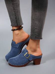 优雅女士新款高跟拖鞋，时尚百搭的无后跟搭扣设计，适合日常休闲穿着及各种场合。 - 海軍藍 - 查看 3