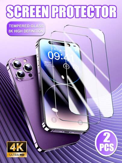 2pcs High Definition Tempered Glass Screen Protector For IPhone 17 Pro Max/17 Pro/16 Pro Max/16 Pro/15 Pro Max/15 Pro, HD Glass With Clear Transparency, 9H Hardness Anti-Scratch, Support Face ID, Suitable For Home & Work, Durable & Reliable, Ideal Gift, High Quality. 8K Glass Texture With Smooth Touch.