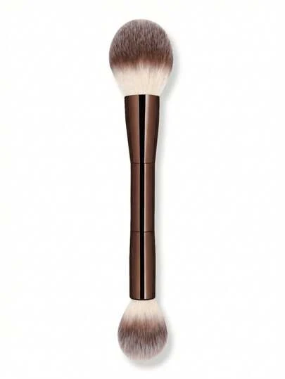1 Pc Professional Double-Ended Face Makeup Brush Kit Including Foundation Brush & Blush Brush, Made Of Soft Fiber Material, Portable And Suitable For Travel