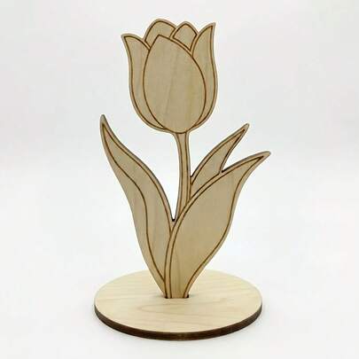 10pcs 2D Flat Wooden Tulip Decor Set - Upright Tulip Floral Decorations, Suitable For Party Center Decor, Wedding, Birthday And Mother's Day Arrangement. Perfect Mother's Day Gift, Expression Of Love, Elegant Wooden Floral Decor.