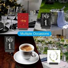 Giá đỡ số bàn bằng gỗ màu đen (6/12 chiếc) - Giá đỡ số bàn trang nhã cho đám cưới, sinh nhật và sự kiện - Hoàn hảo để trưng bày ảnh, tranh và bưu thiếp - Bề mặt nhẵn bóng, chất liệu giả gỗ bền chắc, giá đỡ số bàn bằng gỗ màu đen. - hình chữ nhật - Xem 9