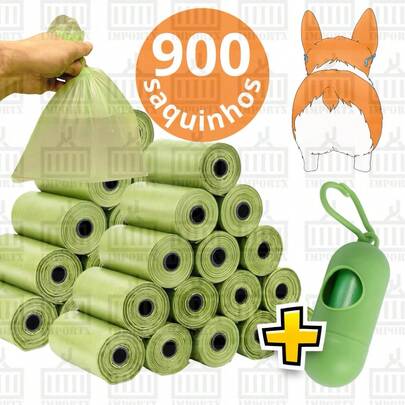 KIt Com até 30 Rolos 450 Saquinhos Para Catar Cocô de Pet Cachorro Gato Saco Fezes+ Suporte