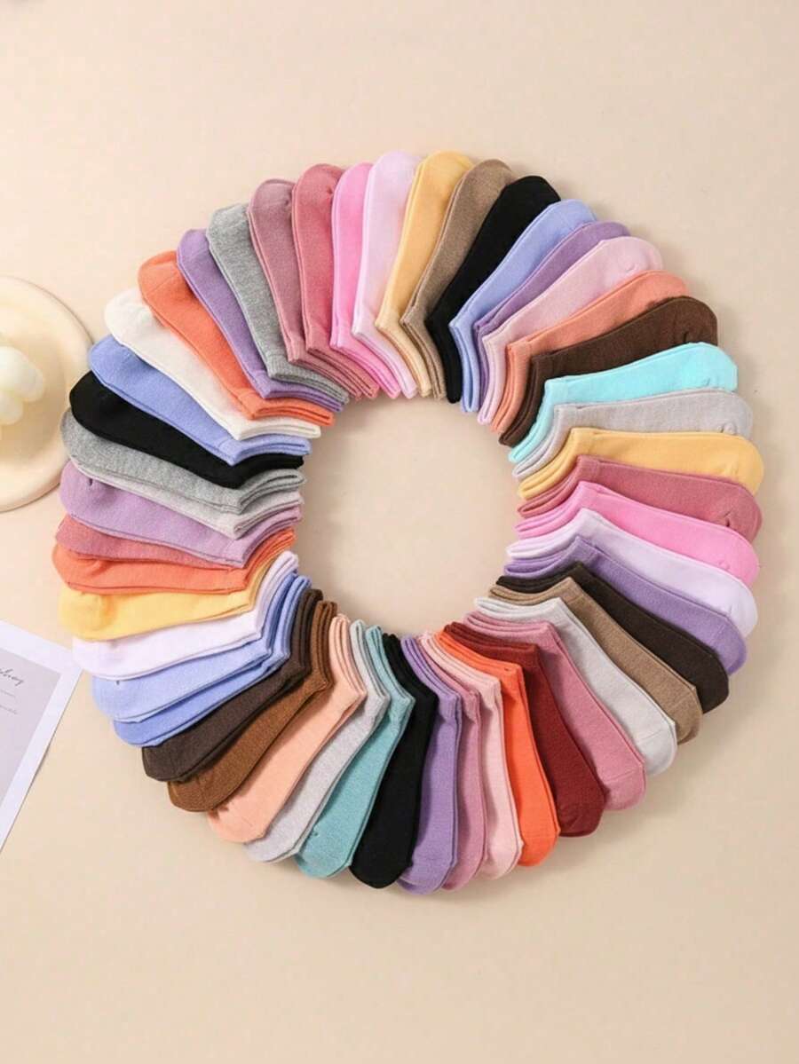 20 pares de calcetines de tobillo deportivos y casuales, de unicolor y transpirables para niños, regalo de vuelta al colegio, primavera/verano - Multicolor - Ver 1