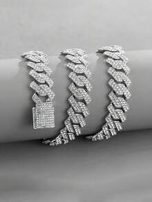 Rhinestone Chain Necklace - Silver - View 2