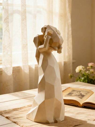 Handgemaakte schattige sculptuur van een meisje dat een hond knuffelt, met een dierenthema, in moderne geometrische vorm. Glad, waterdicht en krasbestendig, minimalistisch decoratief beeldje voor in huis. Artistieke decoratie geschikt voor de woonkamer, slaapkamer, thuiskantoor, eetkamer en tafel.