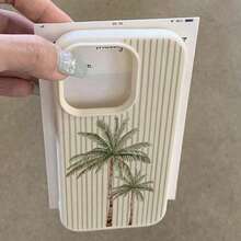 1pc TPU Material Pink Striped & 5 Palm Tree Pattern Phone Case Compatible With IPhone 17 Pro Max/17/16 Pro Max/15/13/12/11, S20 FE/A15/S24/A55, Note 11/12/13 Pro, Full Coverage Anti-Drop Soft Protective Cover - 米色 - 查看 4