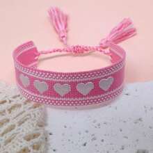 1 st handgjort broderat hjärtformat vänskapsarmband, lämplig som present till vänner, familj, högtider, bröllop, fester, resor - Rosa - Visa 4