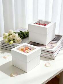 1pc/2pcs Large Cake Box, White Bread Box With Window, Cake Container With Lid, Suitable For Cake, Donut, Pie, Cookie, Wedding, Birthday, Party Cake Box - View 3