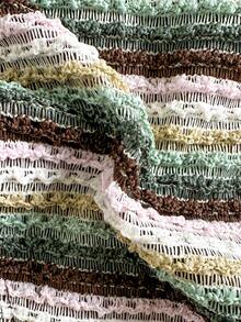 2026春夏新款性感露背网纱纹理面料女士沙滩度假比基尼两件套泳衣，适合新年、情人节、音乐节、温泉、泳池派对等场合。 - 咖色綠色條紋 - 查看 7