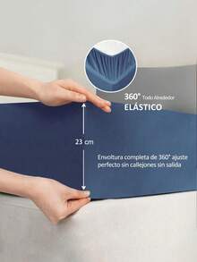 Set sábanas Matrimonial diseño liso de color sólido para cama 3000 Hilos, 4 piezas / (1 Forro,1 Sábana/ 2 Fundas) - Azul Marino - Ver 8