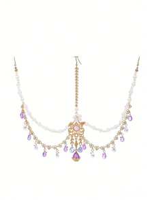 1pc Exotic Style Girl's Hair Accessory, Princess Headpiece, Pearl Headband, Princess Hair Chain - Multicolor - View 6