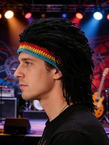 1顶趣味脏辫针织帽，男女通用嘻哈派对帽，独特个性化保暖针织假发帽，适合派对和日常佩戴，男士冬季保暖帽 - 髒辮毛線帽 - 查看 2