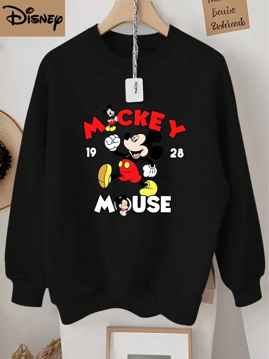 1pc Disney Mickey Mouse Fun Nostalgic Print Tween Unisex Fun Sweatshirt, Lightweight & Easy To Care, Great For Playdates & Errands - màu đen - Xem 1