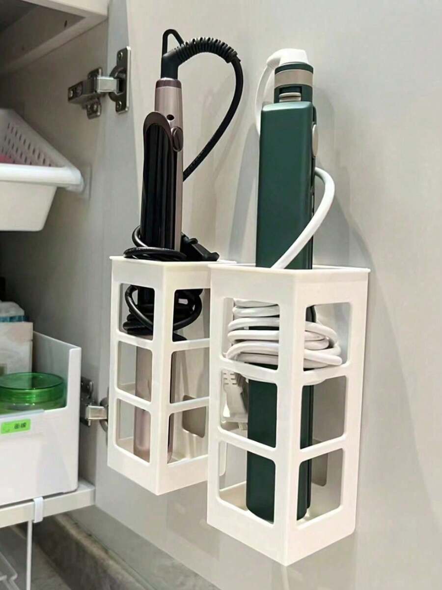 2 chiếc giá đỡ máy uốn tóc tối giản, bảng kẹp lược treo tường dùng trong phòng tắm, kèm keo dán. - Nhiều màu - Xem 1