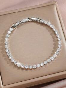1pc Fashionable Gold Tennis Bracelet, Inlaid With Shiny Cubic Zirconia - Suitable For Women's Daily Wear, Parties And Weddings - Ideal Gift For Her - Multicolor - View 6