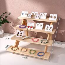 1pc Wooden Desktop Bracelet & Earring Holder, Doll & Jewelry Display Stand, Large Capacity Jewelry Organizer - Beige - View 5