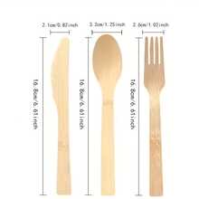 150 piezas/Set, 50 piezas/Set, 25 piezas/Set, 10 piezas/Set Juego de cubiertos de ensalada de bambú natural, vajilla occidental, cuchillo, tenedor y cuchara de bambú, de alta calidad, para bodas y fiestas, aperitivos, estilo rústico, utensilios de picnic naturales - Bambú - Ver 12