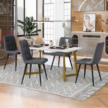 Rectangular Dining Table And Chairs Set Of 117 Cm With 4 Chairs, Modern Style, Dark Grey Linen Chairs, Gold Table Legs. - Dark Grey - View 1