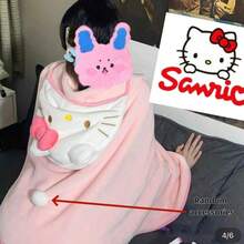 1 chiếc áo choàng tắm có mũ Hello Kitty dành cho nữ, khăn tắm, chăn, áo choàng in hình hoạt hình, bộ đồ ngủ, chăn ngủ có mũ, khăn choàng che nắng, đồ ngủ điều hòa, khăn choàng đa năng, áo choàng nhung dễ thương để ngủ - Nhiều màu - Xem 3
