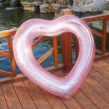 Adult Inflatable Heart-Shaped Swimming Ring, Water Floating Tube, Summer Beach Party Supplies - Dusty Pink - View 1
