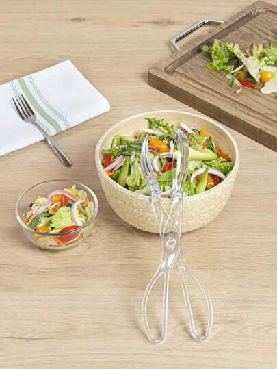 1/2个可重复使用透明塑料沙拉夹 - 厨房厨师工具，适用于烧烤、户外烹饪、自助餐和派对用餐 - 卫生设计确保食品安全，方便沙拉取用