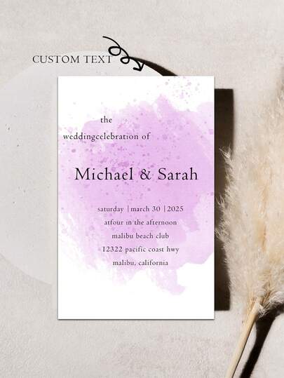 Customized Greeting Card, Watercolor Tie Dye Wedding Congratulations Card, Personalized Monogram Custom Card, Minimalist Style Wedding Blessing Card, Elegant Watercolor Wedding Congratulations Card, Customizable Newlyweds Information, Ideal Wedding Favor Accessory