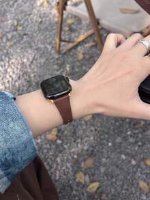 1PC Slim And Thin Leather Watchband Compatible With Apple Watch Band 42mm, 38mm, 40mm, 41mm 44mm 45mm, 46mm And 49mm A Stylish And Smart Watch Replacement Strap Series 9 8 7 6 5 4 3 2 1 SE Lady Wristband - Coffee Brown - View 9