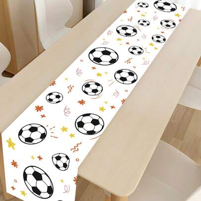 1pc Football Table Runner, Size 180*35cm, Polyester Tablecloth, Football Party Decor, Football Match Decor, Sports Theme Birthday Party Supplies, World Cup Home Decor, Kitchen Decor, Baby Party Decor, Tabletop Decor, Room Decor, Ideal For Football Fans, Football Party Favors, World Cup Decorations