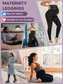 1/2pcs New Spring/Autumn Maternity Leggings, High Waist Slim Fit Ankle Length Maternity Pants, Plus Size Pregnancy Tights, Suitable For Pregnant Women And Moms-To-Be - Multicolor - View 7