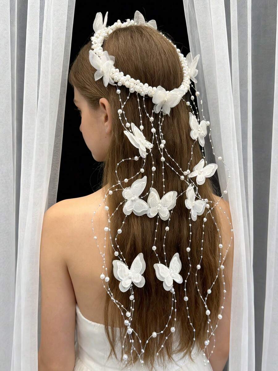 5/3/1 珍珠流蘇髮箍，優雅婚禮髮飾，手工女孩頭飾，必備婚禮派對髮飾