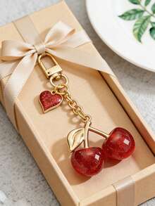 1pc Unique Shiny New Cherry-Shaped Pendant, Keychain Pendant, Cherry-Shaped Buckle Decor Keychain, Suitable As Bag Accessory, Suitable For Women's Handbags And Accessories As Decoration, Car Keychain, Charming Key Ring, Jewelry Gift, Car Accessory, Suitable For Girls, Female College Students And Office Women As Decoration. It Is An Ideal Choice For Gifts To Friends, Christmas Gifts, Halloween Gifts, Valentine's Day Gifts, New Year Gifts. - Fiery Red - View 5