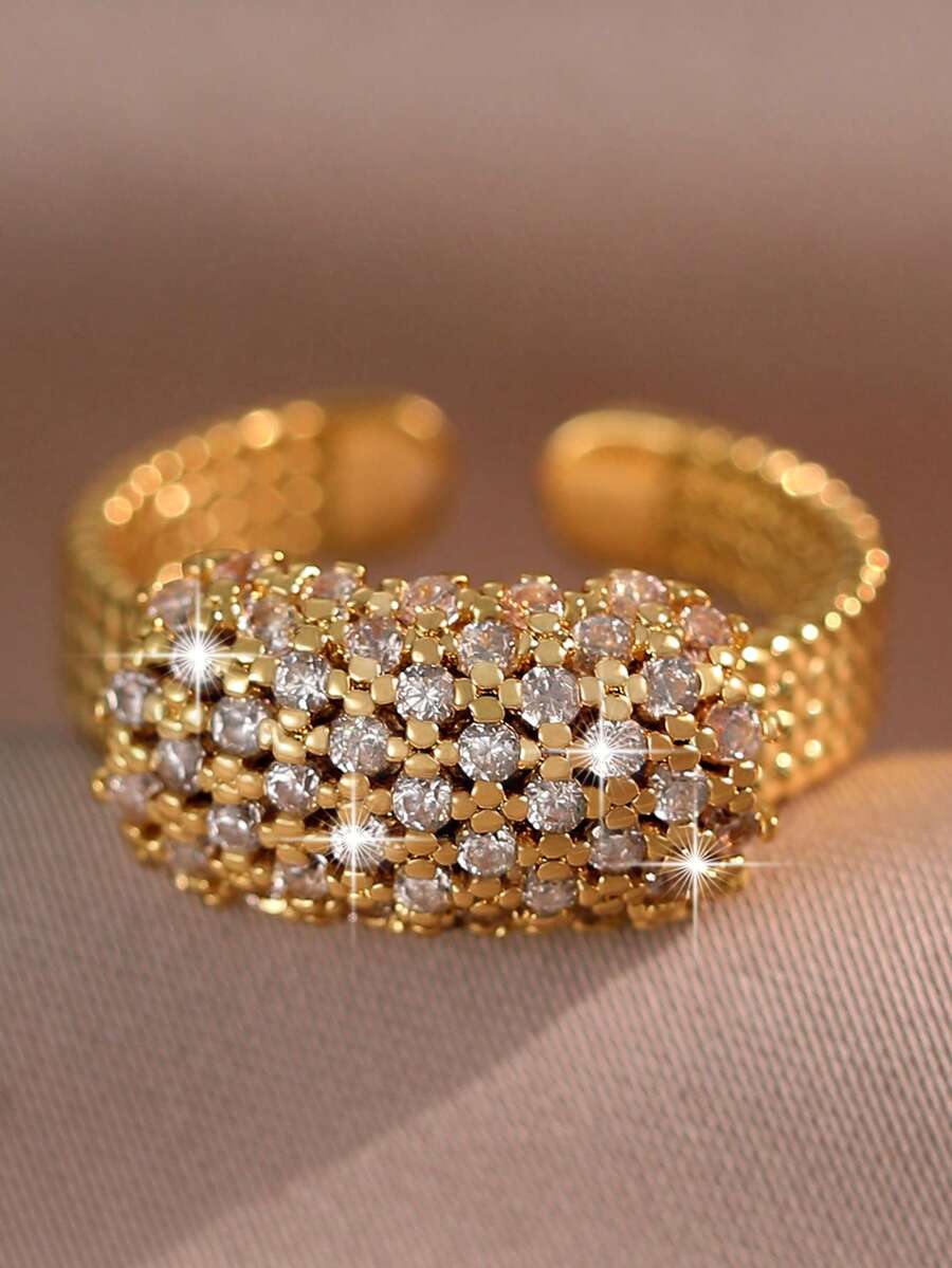 jealous young 1pc Elegant Geometric Full Cubic Zirconia Engagement Rings For Women Girl Luxury Party Wedding Gift - Gold - View 1