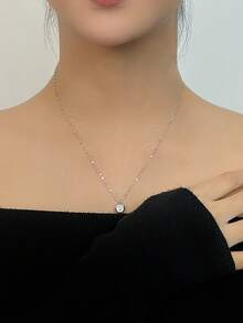 1件S925纯银简约奢华日常佩戴项链，女士可叠戴时尚独特精致颈链，闪耀时尚百搭项链，节日礼物 - 圓形 - 查看 6