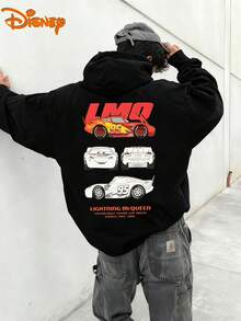 Disney Men's Casual Hoodie, Lightning McQueen LMQ Vehicle Print, Technical Racing Design, Comfortable Fit, Perfect For Car Enthusiasts & Disney Fans - màu đen - Xem 1