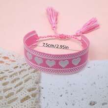 1 st handgjort broderat hjärtformat vänskapsarmband, lämplig som present till vänner, familj, högtider, bröllop, fester, resor - Rosa - Visa 7