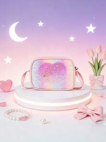 1 unidade. Esta elegante e brilhante mini bolsa transversal em formato de coração possui fecho de zíper em PU e é incrivelmente versátil, complementando facilmente diversos estilos. Seja para passeios diários, compras ou fotografia, é uma escolha ideal, adequada para todas as estações e um presente perfeito para adolescentes. - Multicolorido - Ver 11