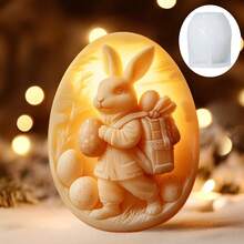 1个兔子邮递员彩蛋蜡烛硅胶模具，兔子邮递员拿着彩蛋浮雕彩蛋蜡烛模具，复活节彩蛋石膏树脂模具，兔子送蛋水泥混凝土模具蜡烛模具复活节礼物 - A-白色 - 查看 2