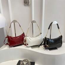 Women's Crescent Underarm Shoulder Bag, Minimalist Designer Style Crossbody Handbag With Cherry Charm - 白色 - 查看 10