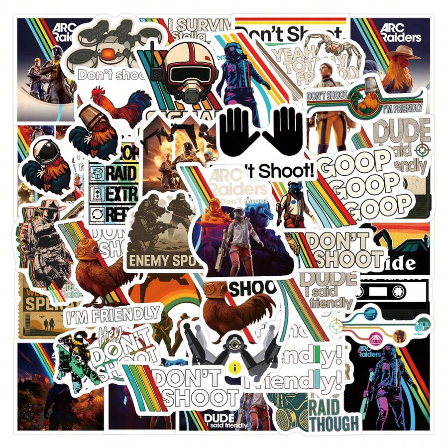 55张弧形贴纸，趣味游戏贴纸，卡通弧形周边贴纸，剪贴簿美学贴纸套装，头盔贴纸，越野摩托车贴纸，乙烯基防水贴纸，适用于水瓶、电脑、笔记本电脑、手机、行李箱、笔记本、冰箱等。